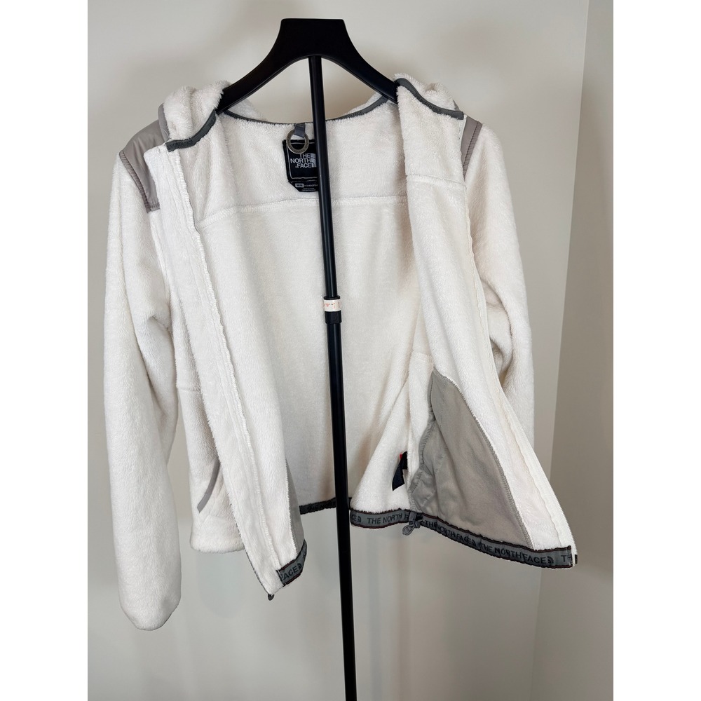 The North Face Womens Full Zip Fleece Hoodie Cream Grey Osito Jacket Medium